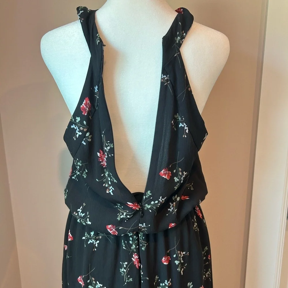 GREAT JONES Black Floral Halter Blouson Dres Size Medium - Picture 4 of 10